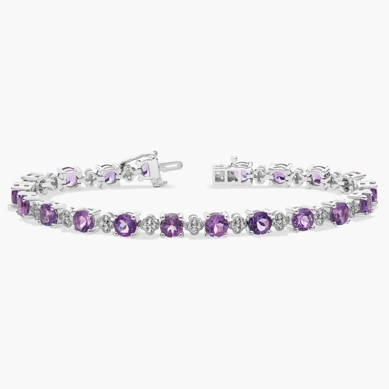 Amethyst and White Topaz Flower Bracelet in Sterling Silver