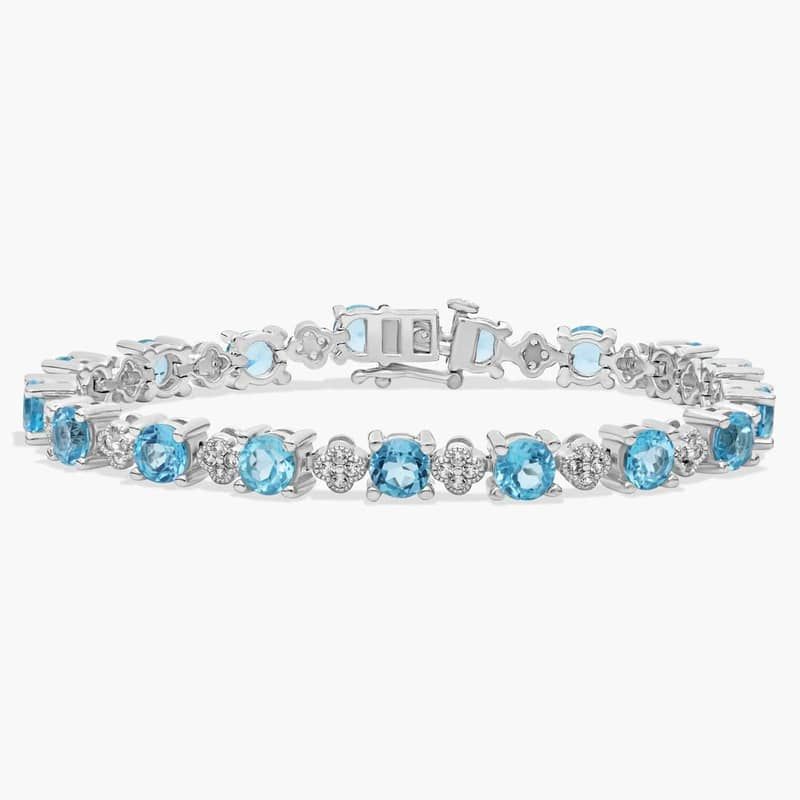 Blue and White Topaz Flower Bracelet in Sterling Silver