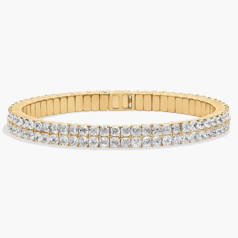 Lab Grown Diamond 2 Row Cushion Flex Bangle in 18K Yellow Gold (16 Ct. Tw.)