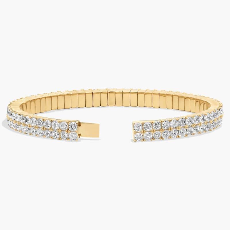 Lab Grown Diamond 2 Row Cushion Flex Bangle in 18K Yellow Gold (16 Ct. Tw.)