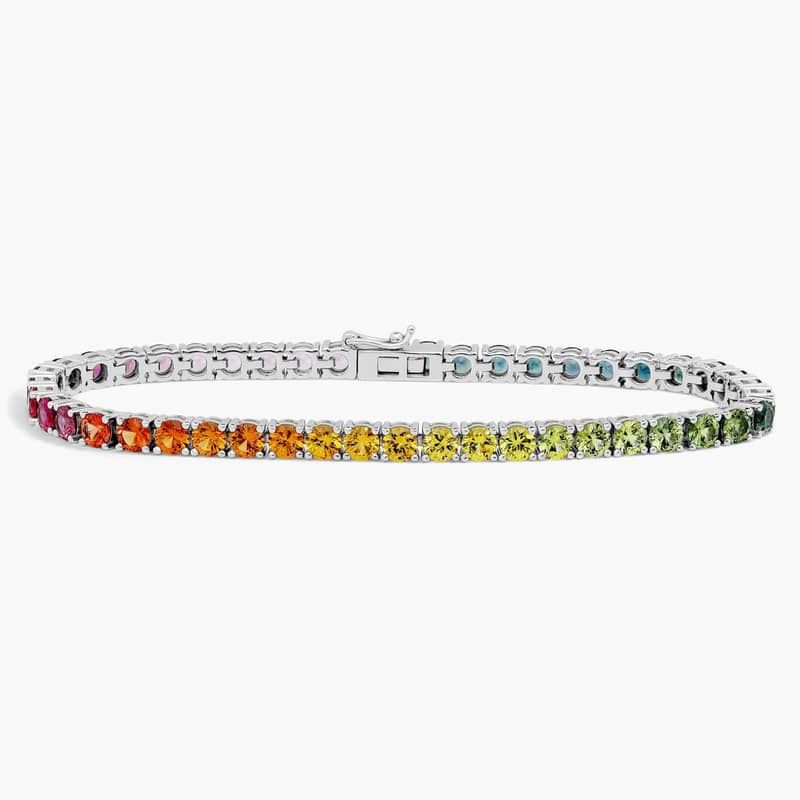 Extraordinary Collection: Multi-Sapphire Rainbow Ombré Tennis Bracelet in 14k White Gold