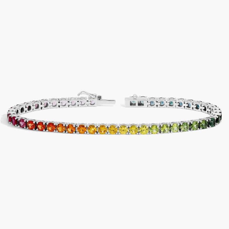 Extraordinary Collection: Multi-Sapphire Rainbow Ombré Tennis Bracelet in 14k White Gold