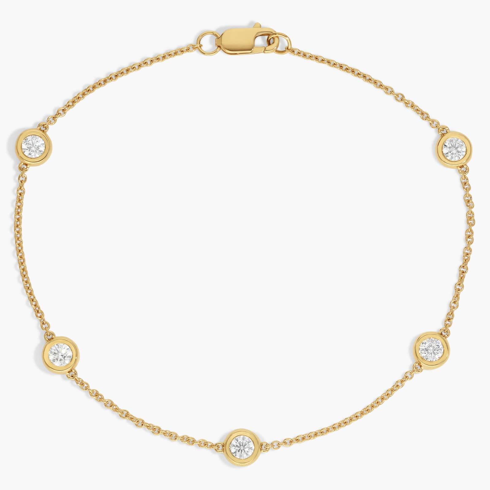 Diamond Bezel Station Bracelet with 0.5 CTW Round Cut Lab-Grown Diamonds in 14K Yellow Gold