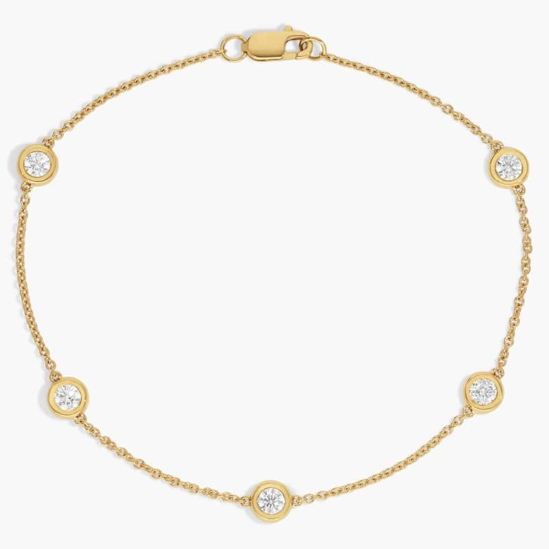 Diamond Bezel Station Bracelet with 0.5 CTW Round Cut Lab-Grown Diamonds in 14K Yellow Gold