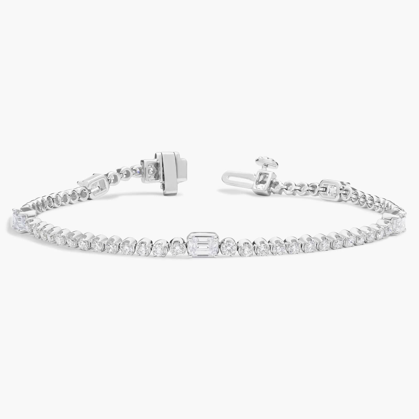 Diamond Tennis Bracelet with 3 CTW Emerald and Round Cut Lab-Grown Diamonds in 14K White Gold