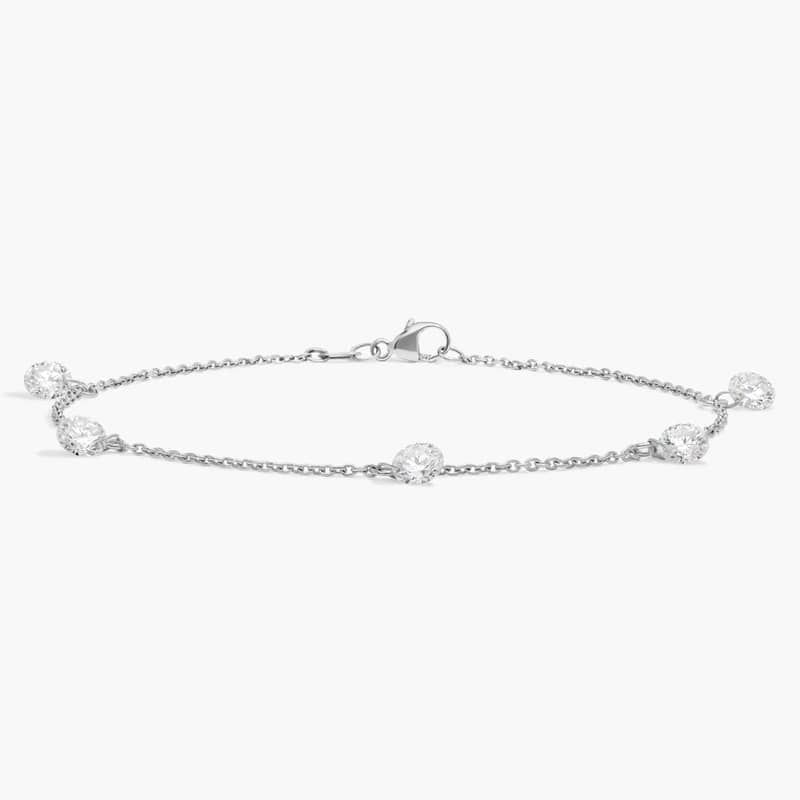 Pierced Diamond Station Bracelet with 1.25 CTW Round Cut Lab-Grown Diamonds in 14K White Gold