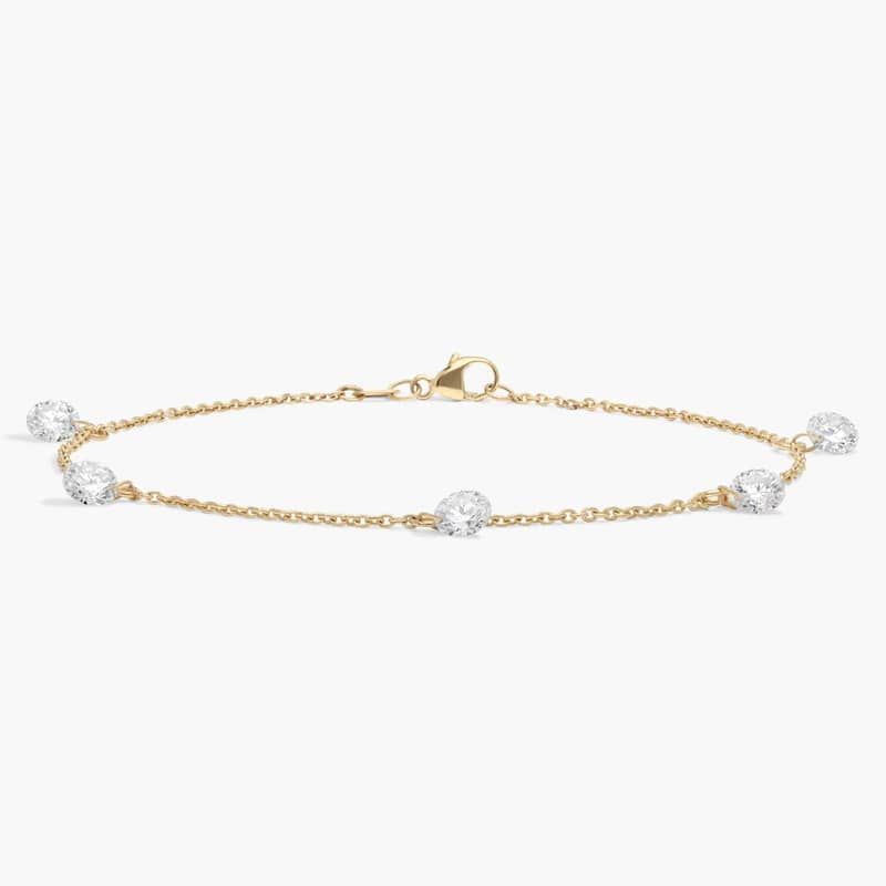 Pierced Diamond Station Bracelet with 1.25 CTW Round Cut Lab-Grown Diamonds in 14K Yellow Gold