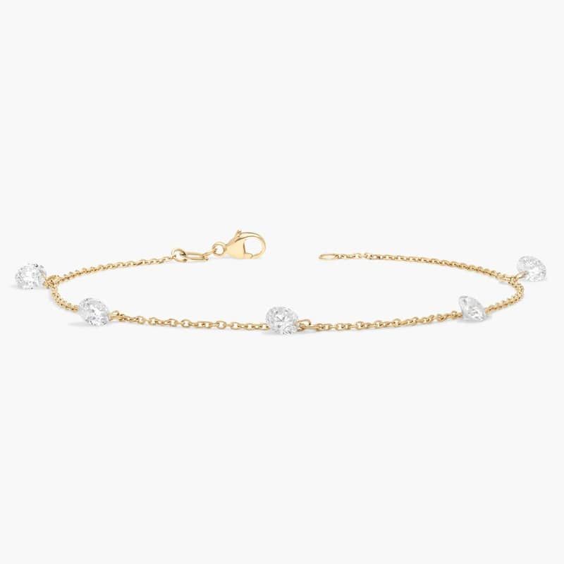 Pierced Diamond Station Bracelet with 1.25 CTW Round Cut Lab-Grown Diamonds in 14K Yellow Gold