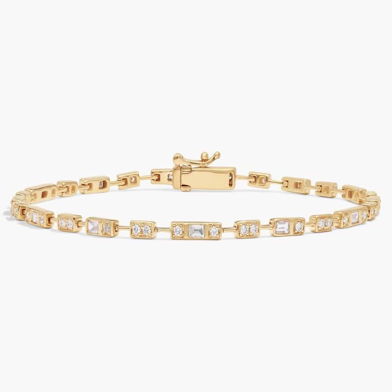 Diamond Bracelet with 0.6 CTW Round and Baguette Cut Lab-Grown Diamonds in 14K Yellow Gold Bezel Setting