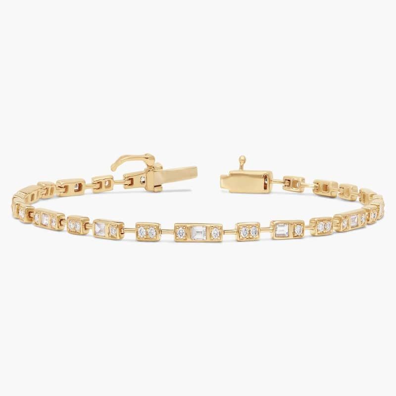 Diamond Bracelet with 0.6 CTW Round and Baguette Cut Lab-Grown Diamonds in 14K Yellow Gold Bezel Setting