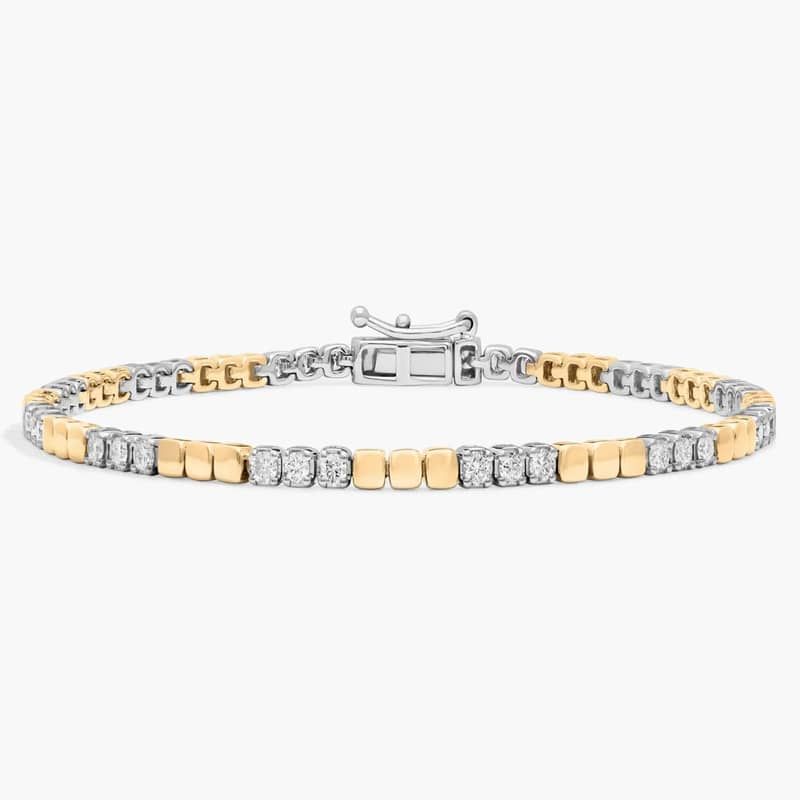 Alternating Two Tone Diamond Bracelet with 0.75 CTW Round Cut Lab-Grown Diamonds in 14K White & Yellow Gold