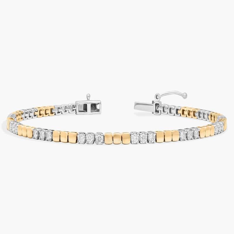 Alternating Two Tone Diamond Bracelet with 0.75 CTW Round Cut Lab-Grown Diamonds in 14K White & Yellow Gold