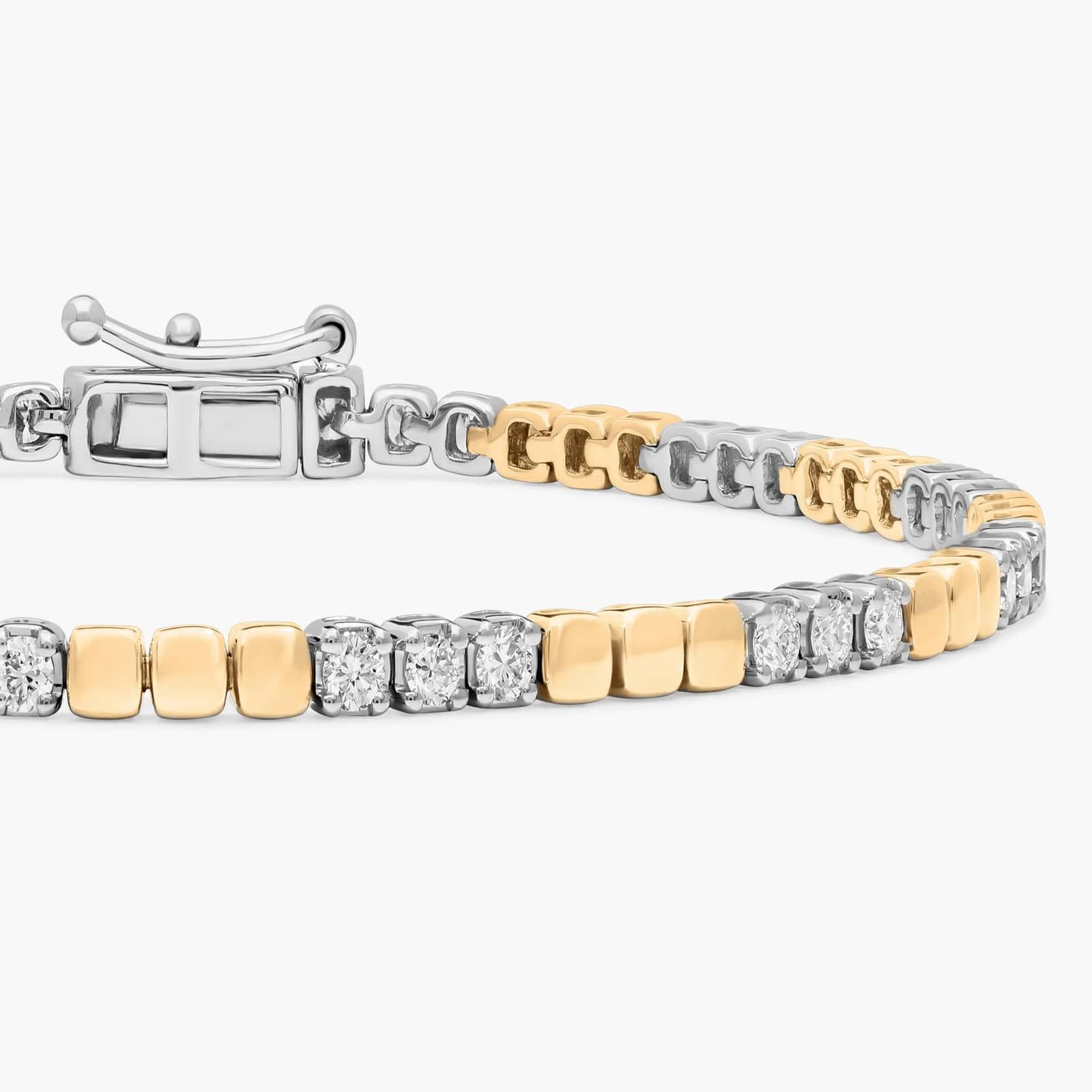 Alternating Two Tone Diamond Bracelet with 0.75 CTW Round Cut Lab-Grown Diamonds in 14K White & Yellow Gold