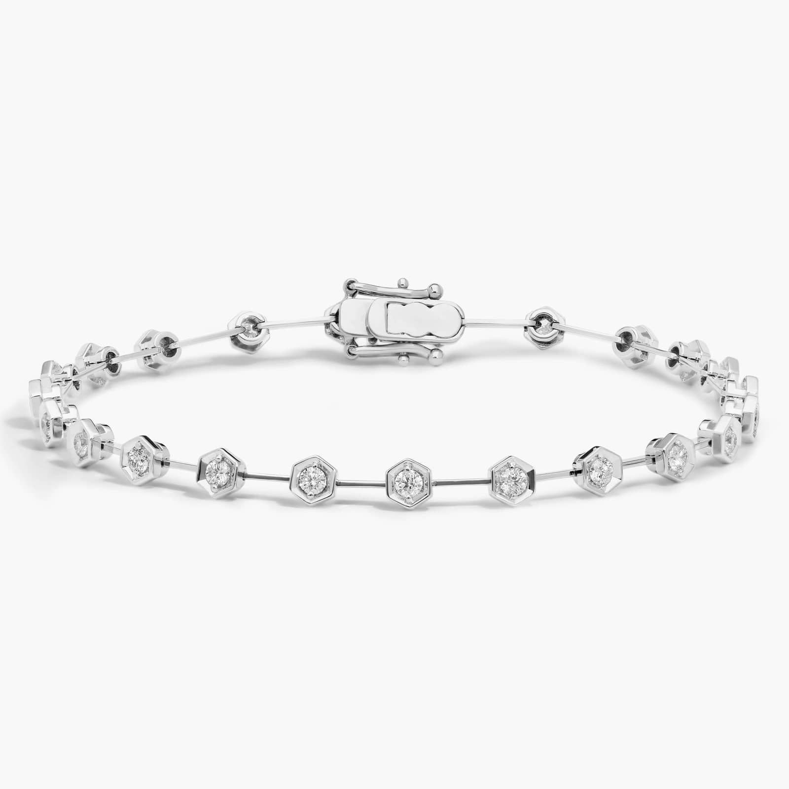 Hexagon Design Bracelet with Round Cut Diamonds in 14K White Gold