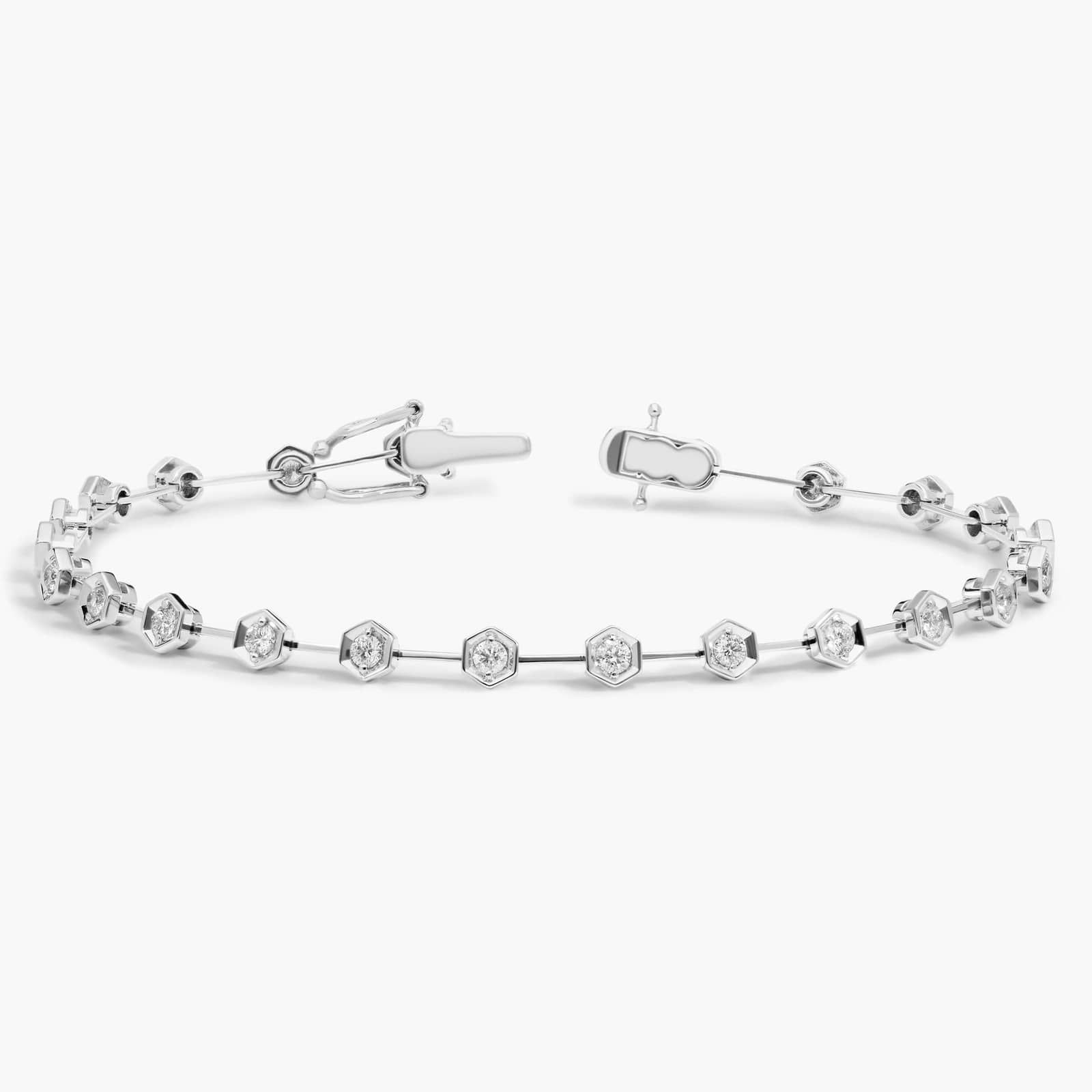 Hexagon Design Bracelet with Round Cut Diamonds in 14K White Gold