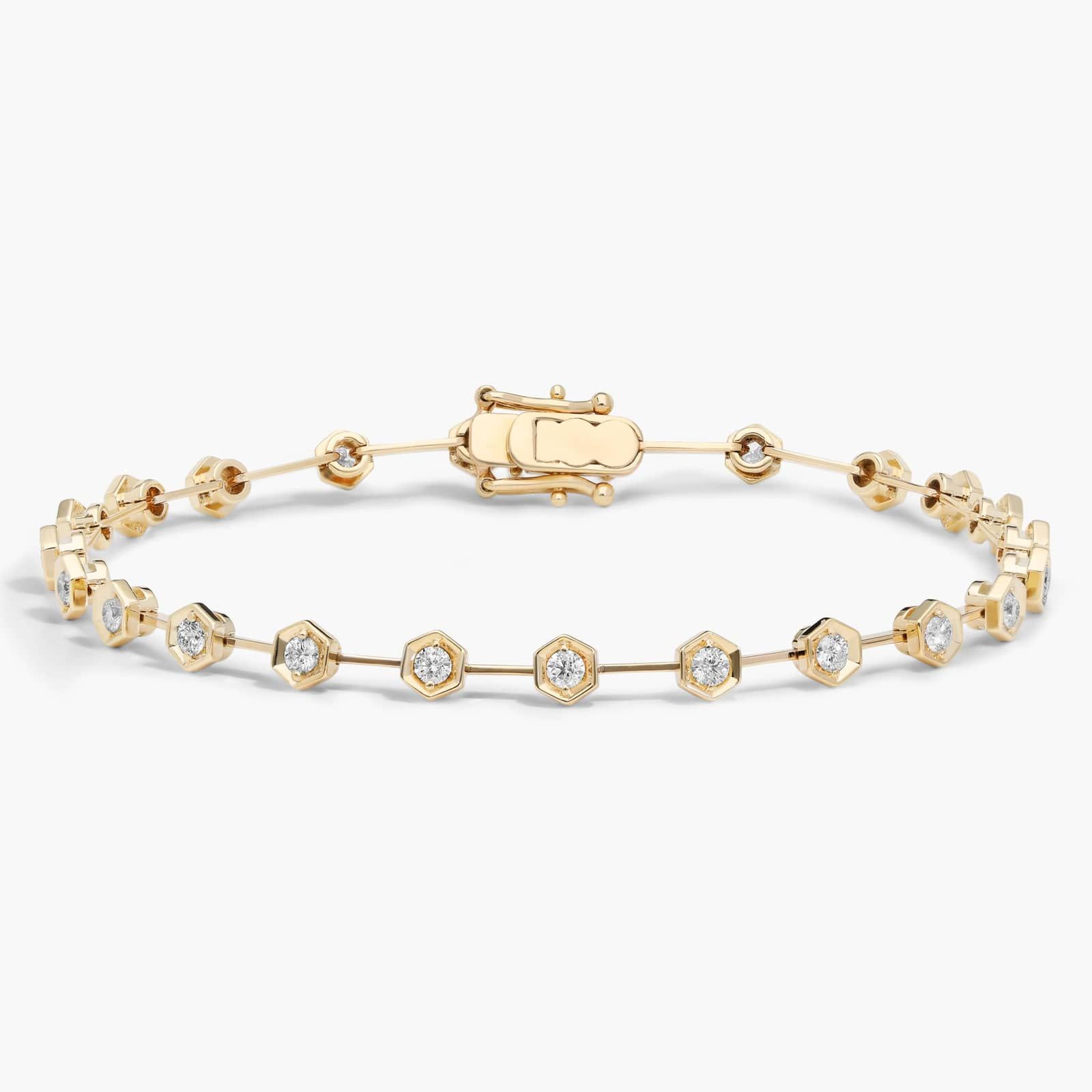 Hexagon Design Bracelet with Round Cut Diamonds in 14K Yellow Gold
