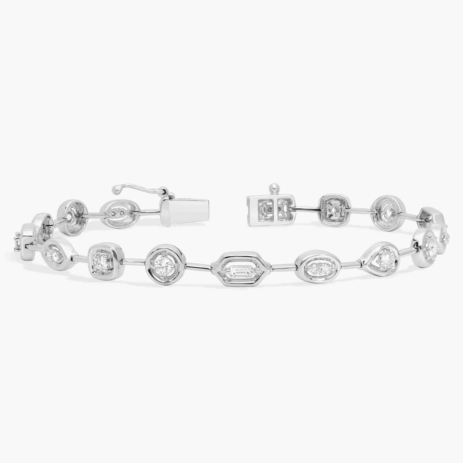 Mixed Shape Diamond Fashion Bracelet with Round and Baguette Diamonds in 14K White Gold