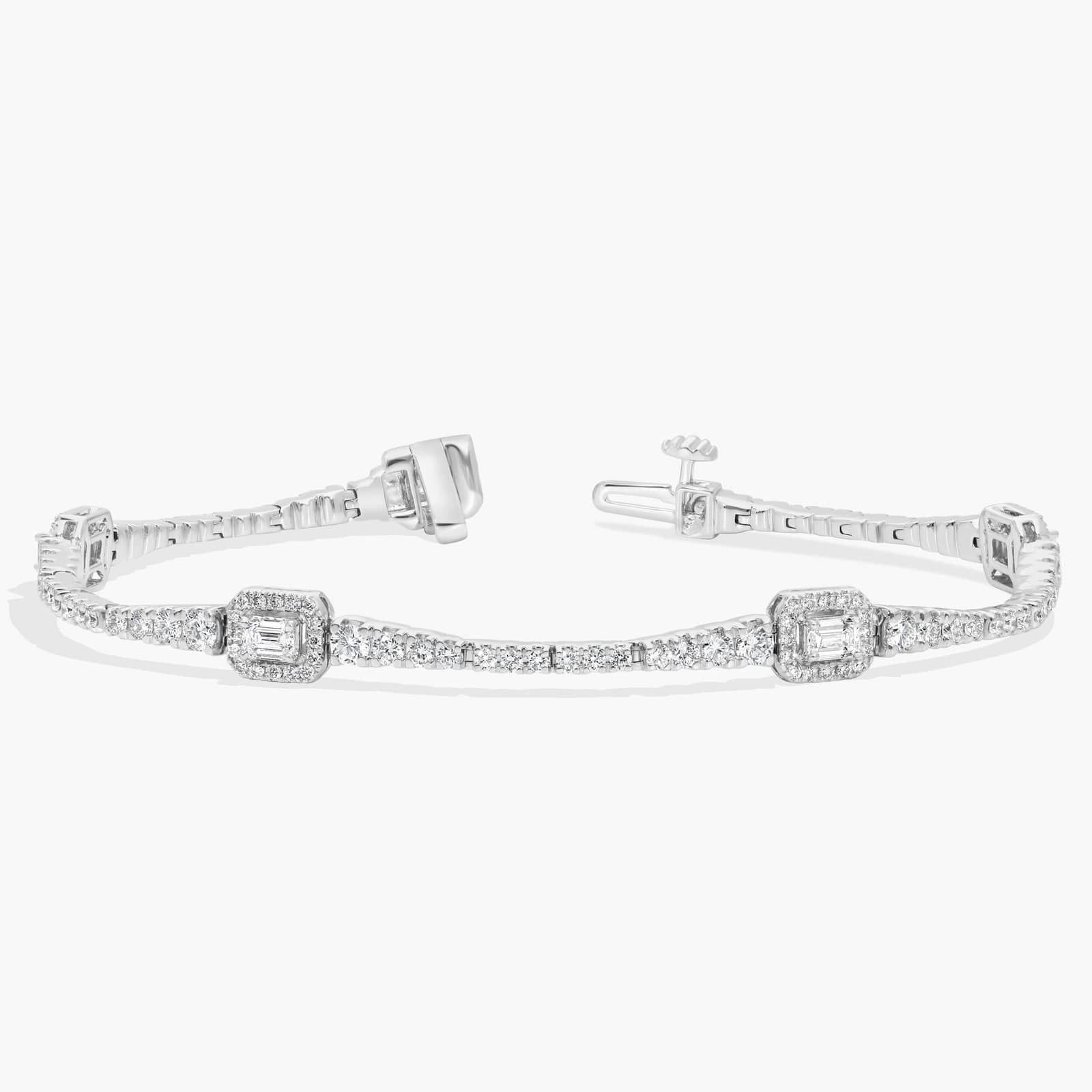 Diamond Bracelet with 3 CTW Emerald and Round Cut Lab-Grown Diamonds in 14K White Gold