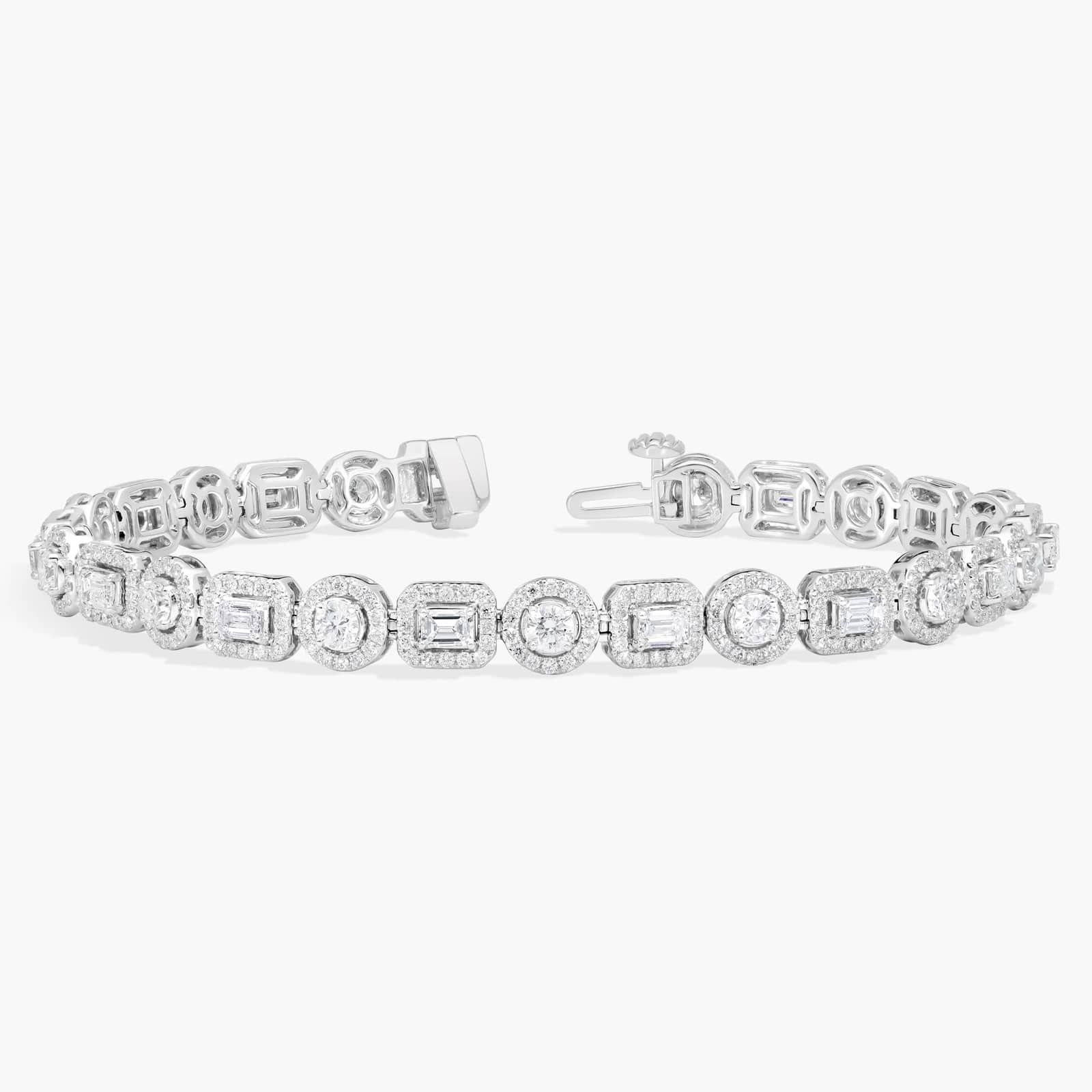 Diamond Halo Bracelet with 5 CTW Emerald and Round Cut Lab-Grown Diamonds in 14K White Gold