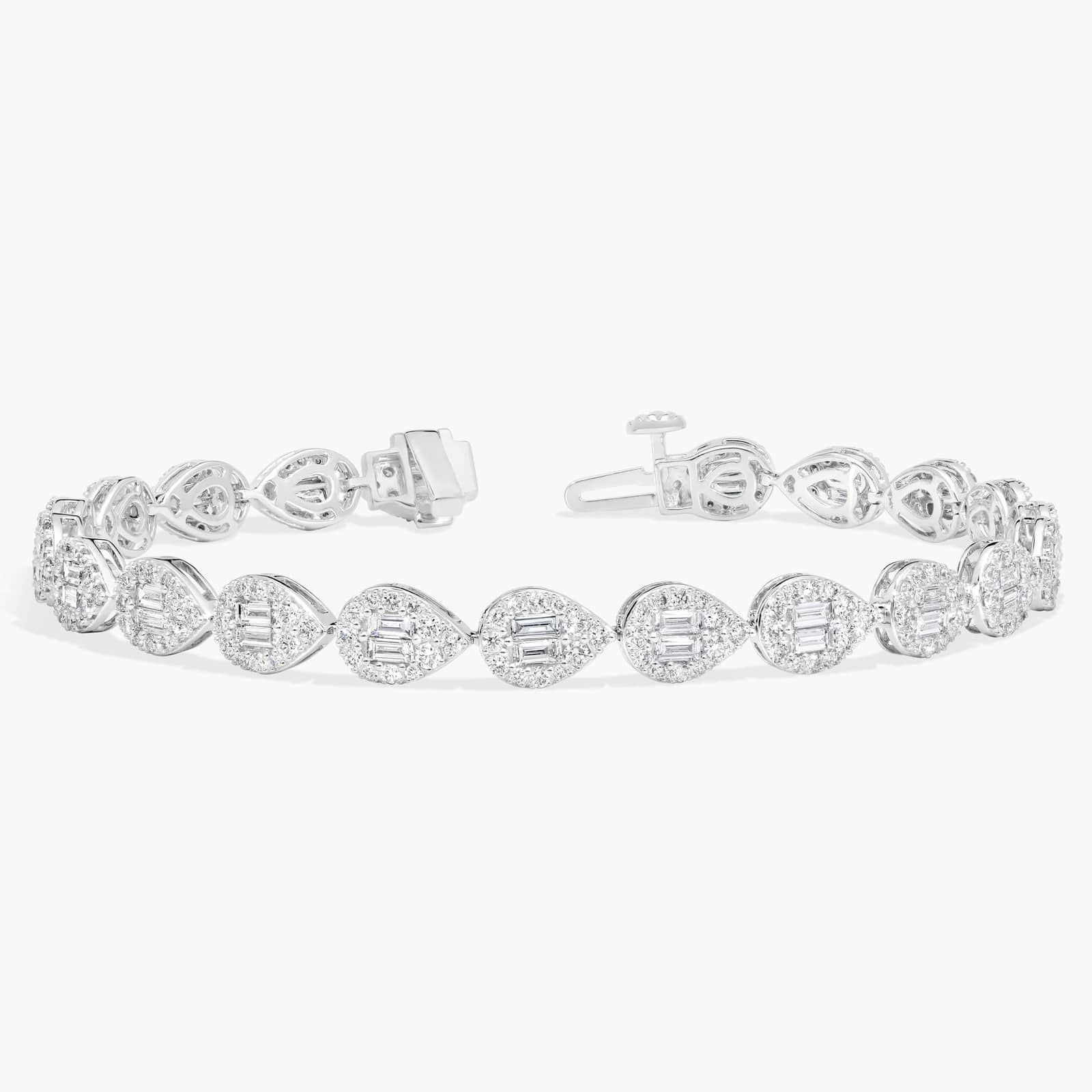 Diamond Bracelet with 4 CTW Baguette and Round Cut Lab-Grown Diamonds in 14K White Gold