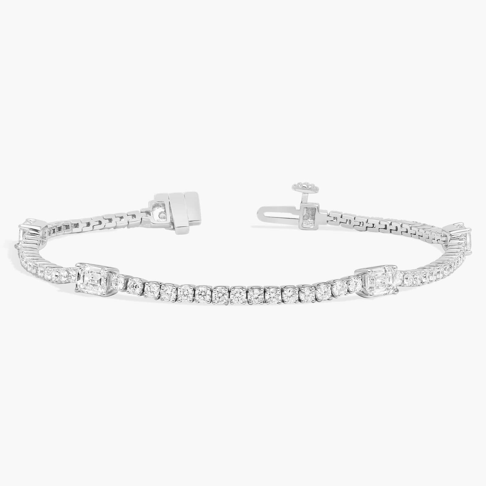 Diamond Bracelet with 4.5 CTW Emerald and Round Cut Lab-Grown Diamonds in 14K White Gold