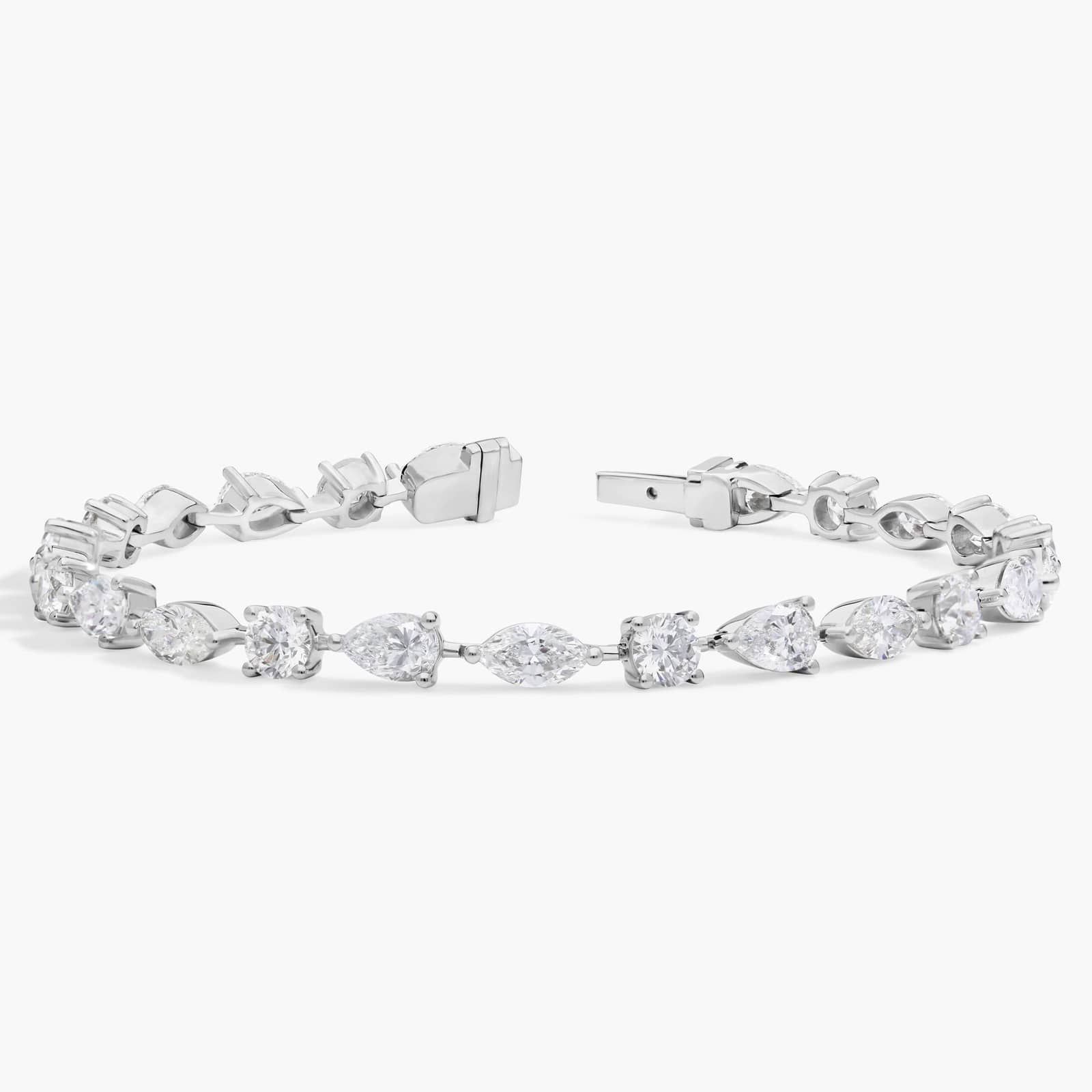 Multi-Shape Diamond Line Bracelet with 7.5 CTW Pear, Round, And Marquise Cut Lab-Grown Diamonds in 14K White Gold