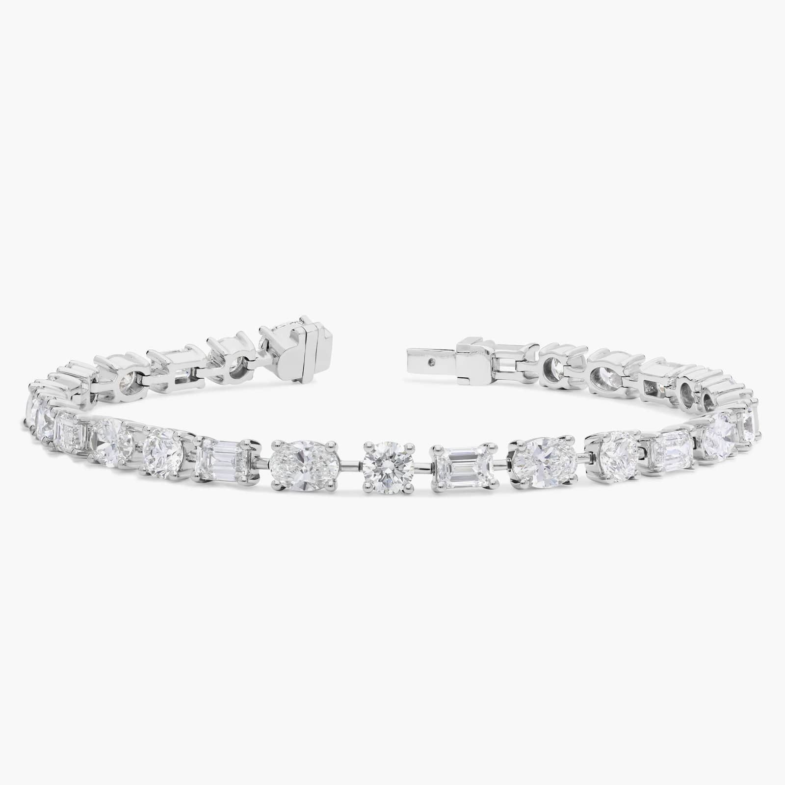 Multi-Shape Diamond Line Bracelet with 9 CTW Round, Oval, And Emerald Cut Lab-Grown Diamonds in 14K White Gold