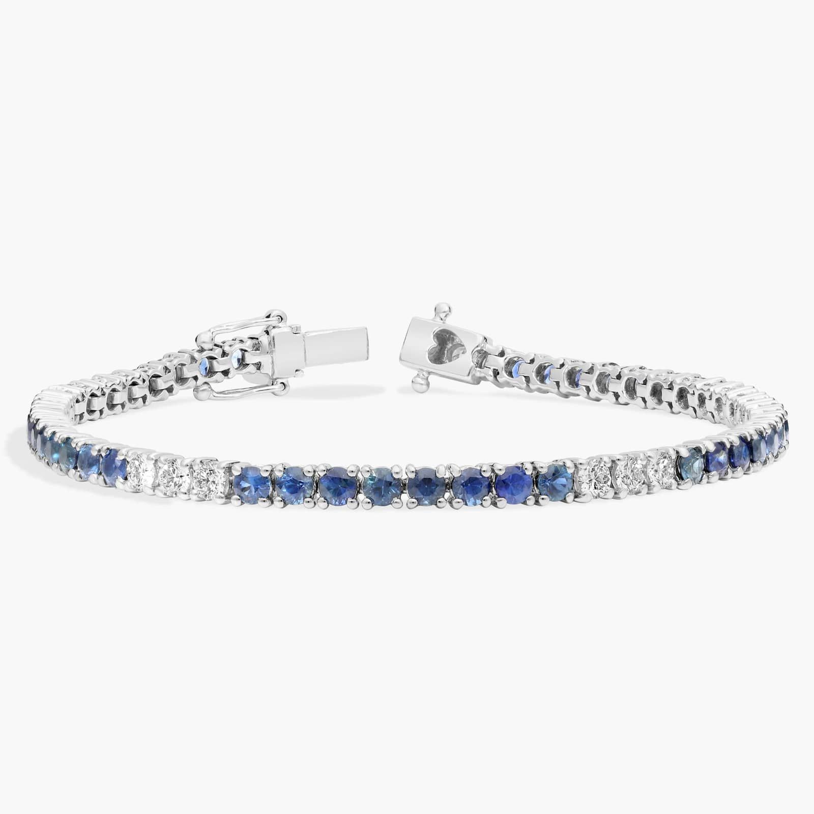Diamond and Blue Sapphire Bracelet in 14K White Gold