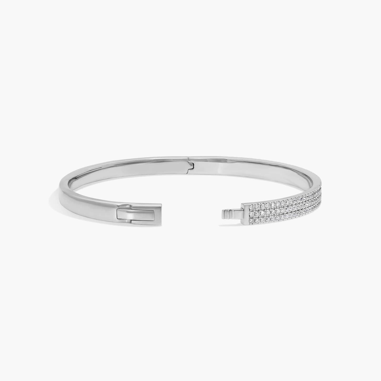 Three Row Diamond Bangle with 1.75 CTW Round Cut Lab-Grown Diamonds in 14K White Gold