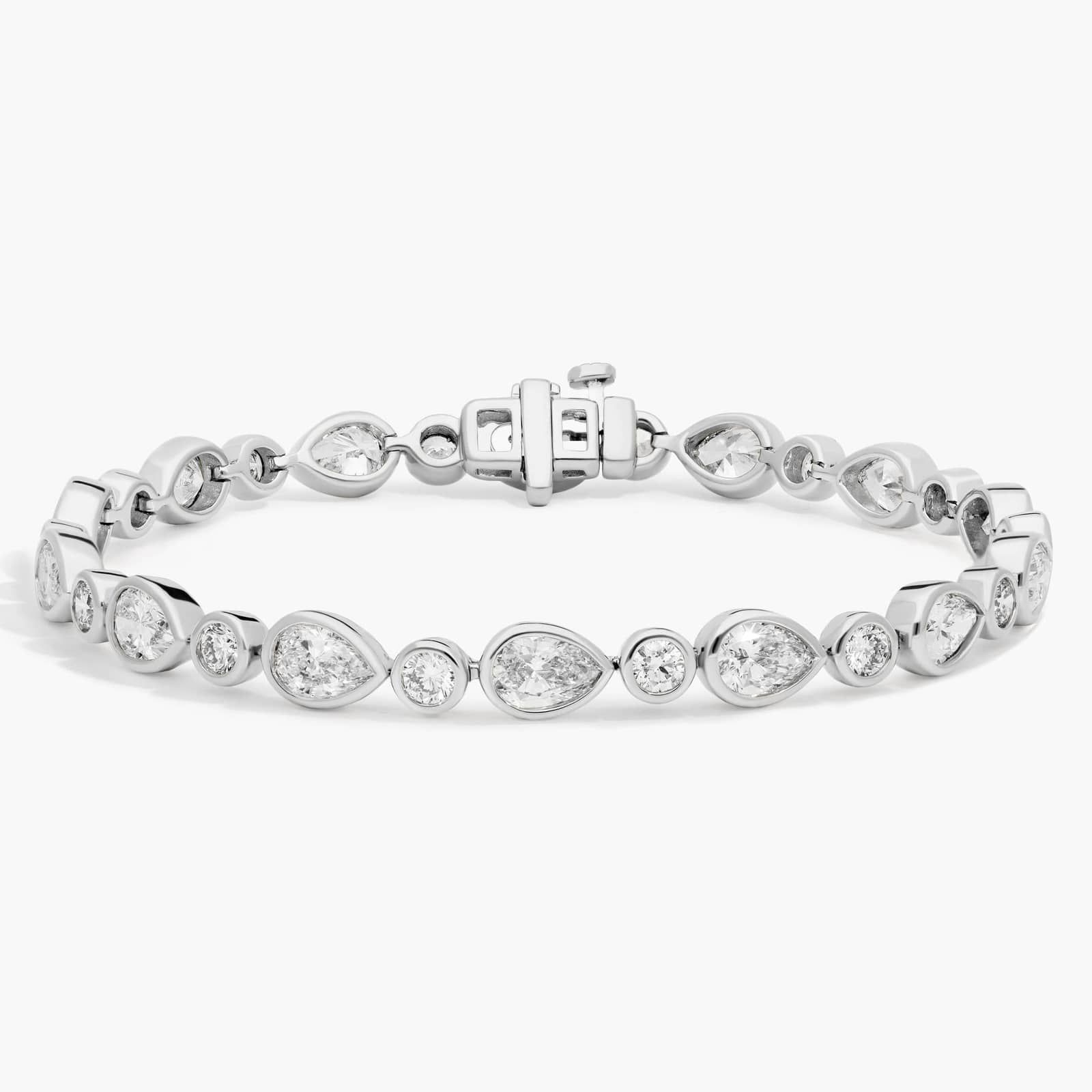 Bezel Set Mixed Shape Diamond Bracelet with 8 CTW Pear and Round Cut Lab-Grown Diamonds in 14K White Gold