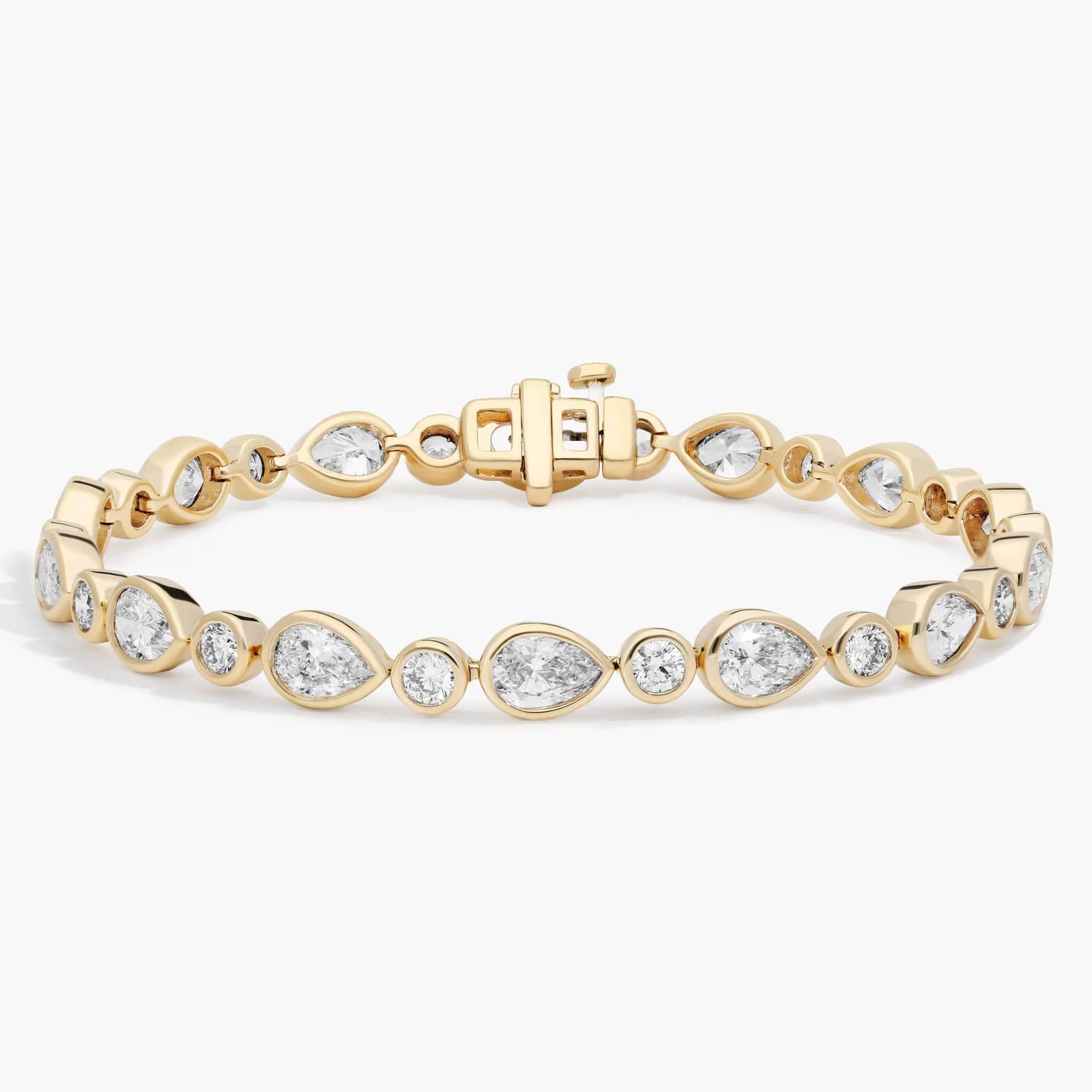 Bezel Set Mixed Shape Diamond Bracelet with 8 CTW Pear and Round Cut Lab-Grown Diamonds in 14K Yellow Gold