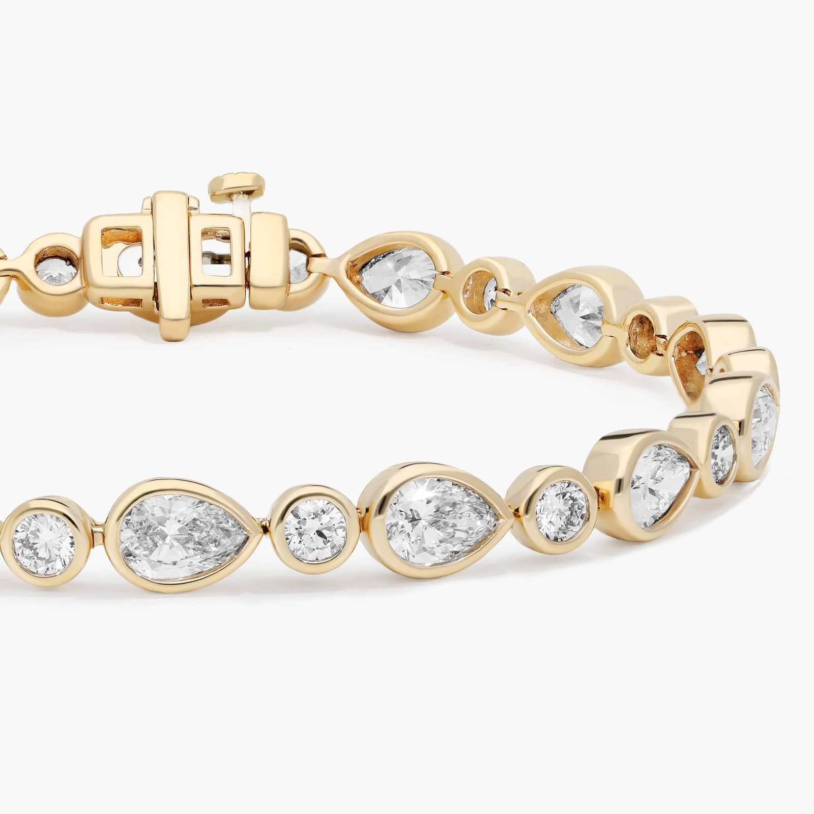 Bezel Set Mixed Shape Diamond Bracelet with 8 CTW Pear and Round Cut Lab-Grown Diamonds in 14K Yellow Gold