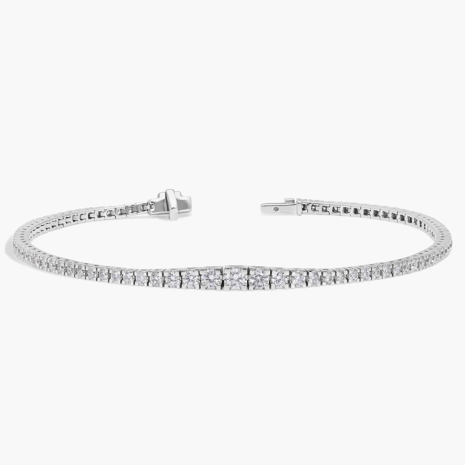 Graduating Diamond Bracelet with 2 CTW Round Cut Lab-Grown Diamonds in 14K White Gold