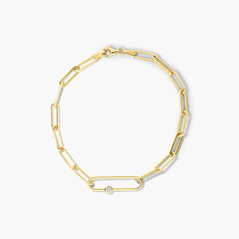 Oval Link Paperclip Diamond Bracelet In 14K Yellow Gold