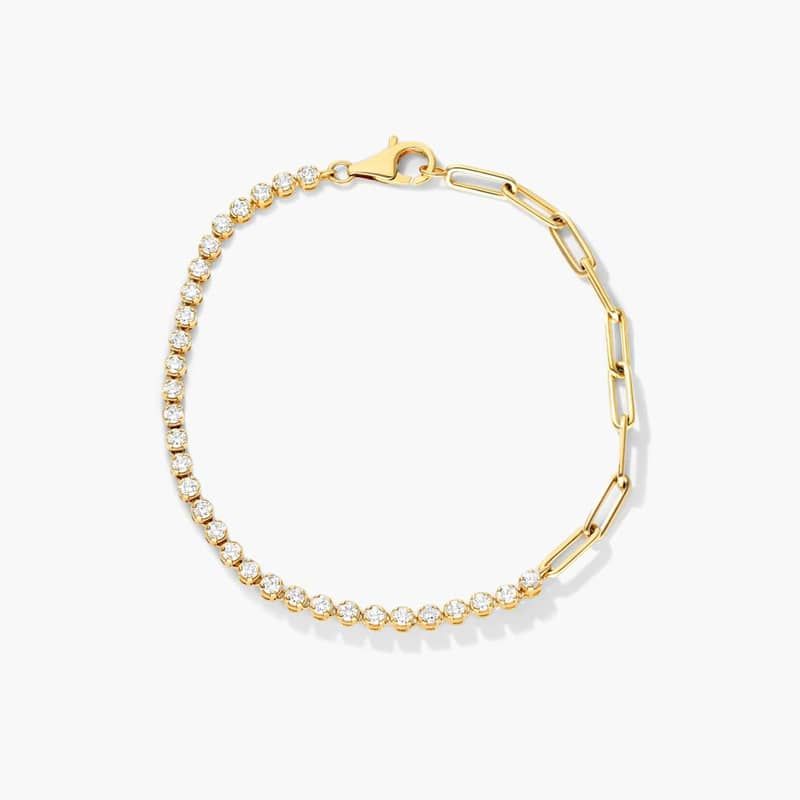 Paperclip And Diamond Tennis Bracelet In 14K Yellow Gold