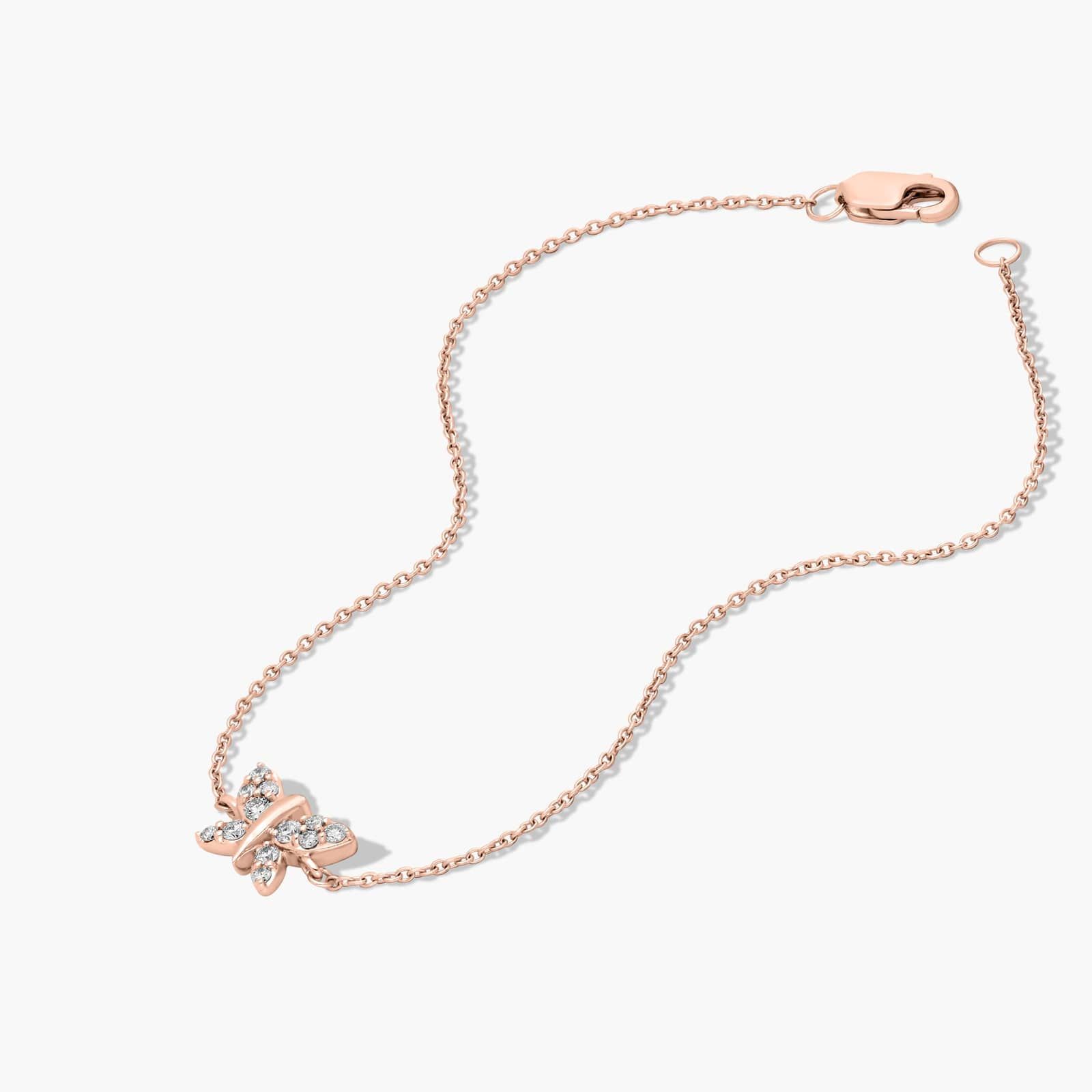 14K Rose Gold Dainty Diamonds Pavé Butterfly Bracelet