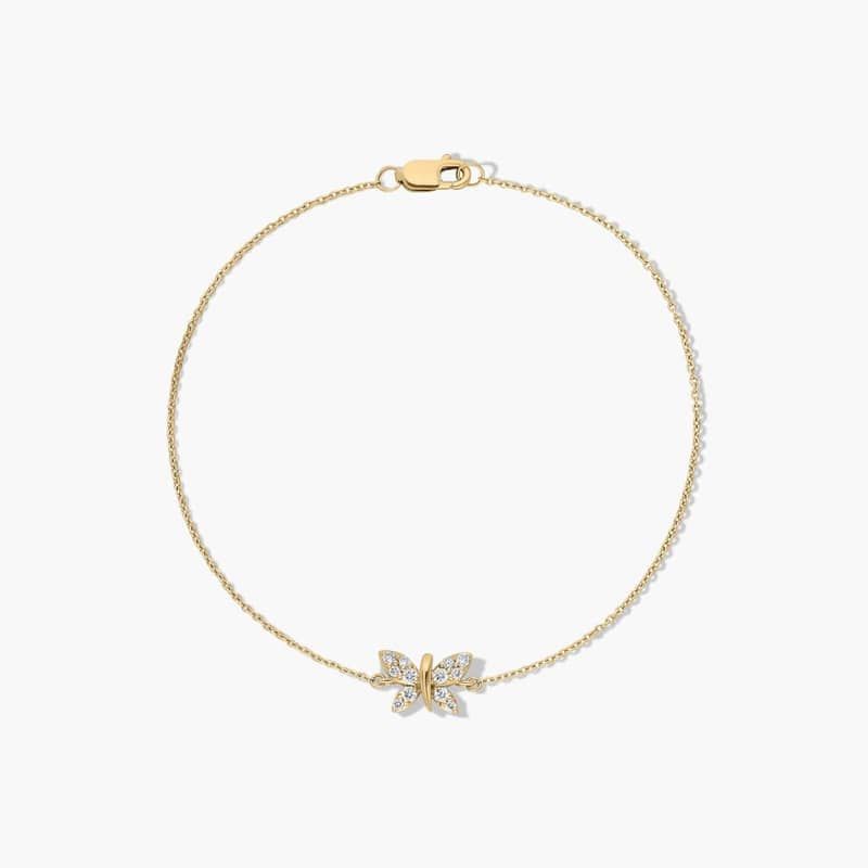 14K Yellow Gold Dainty Diamonds Pavé Butterfly Bracelet
