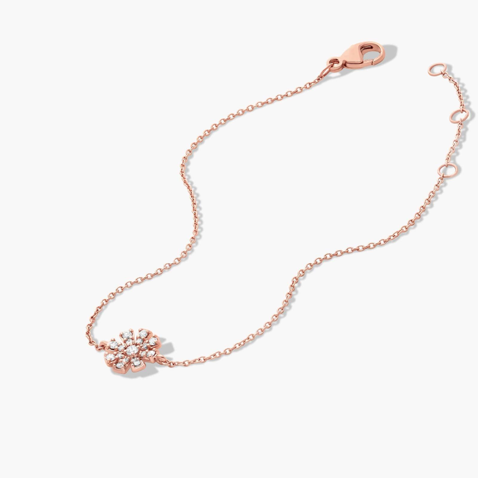 14K Rose Gold Dainty Diamonds Pavé Flower Bracelet