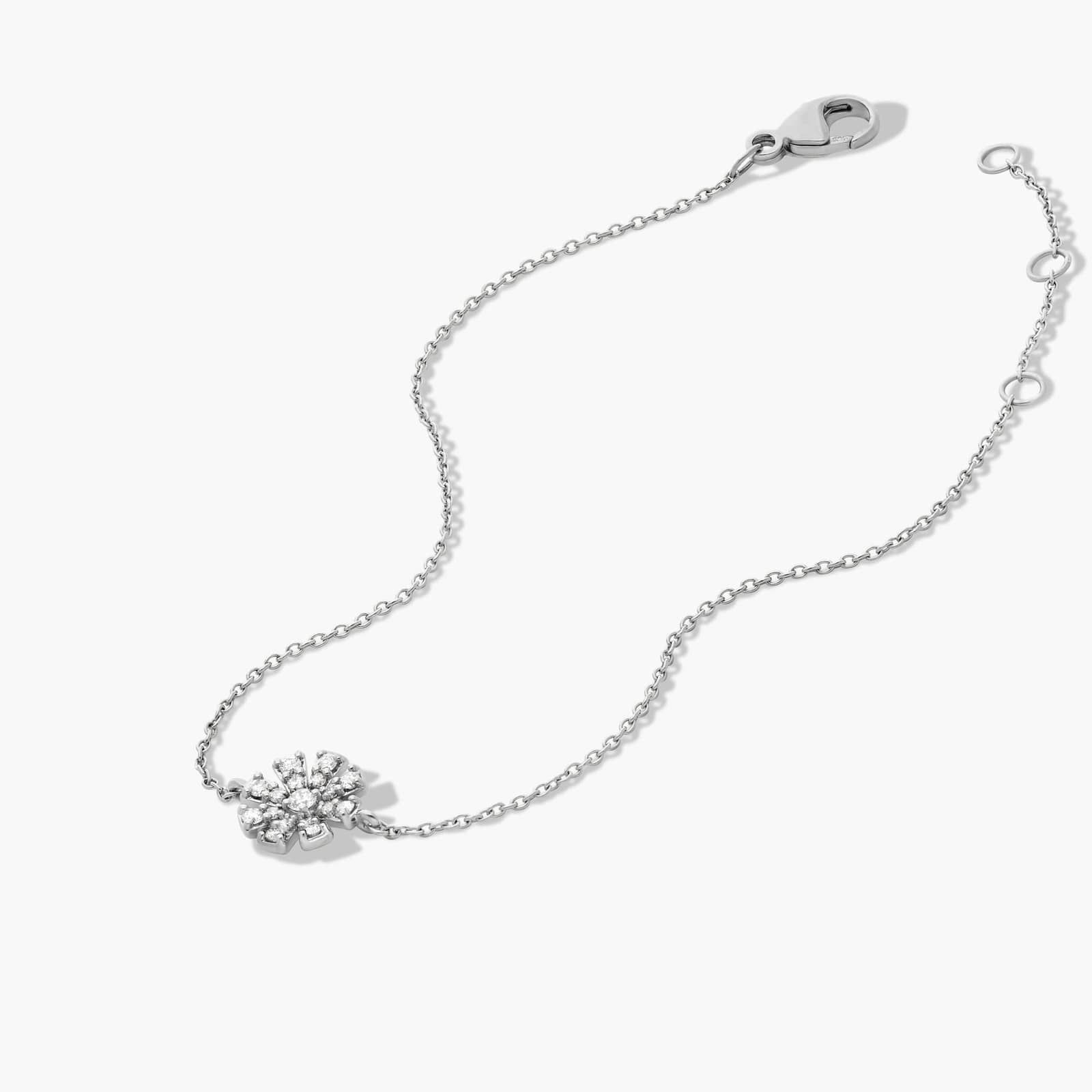 14K White Gold Dainty Diamonds Pavé Flower Bracelet