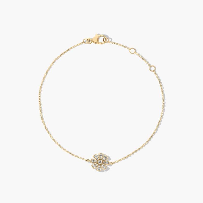14K Yellow Gold Dainty Diamonds Pavé Flower Bracelet By James Allen