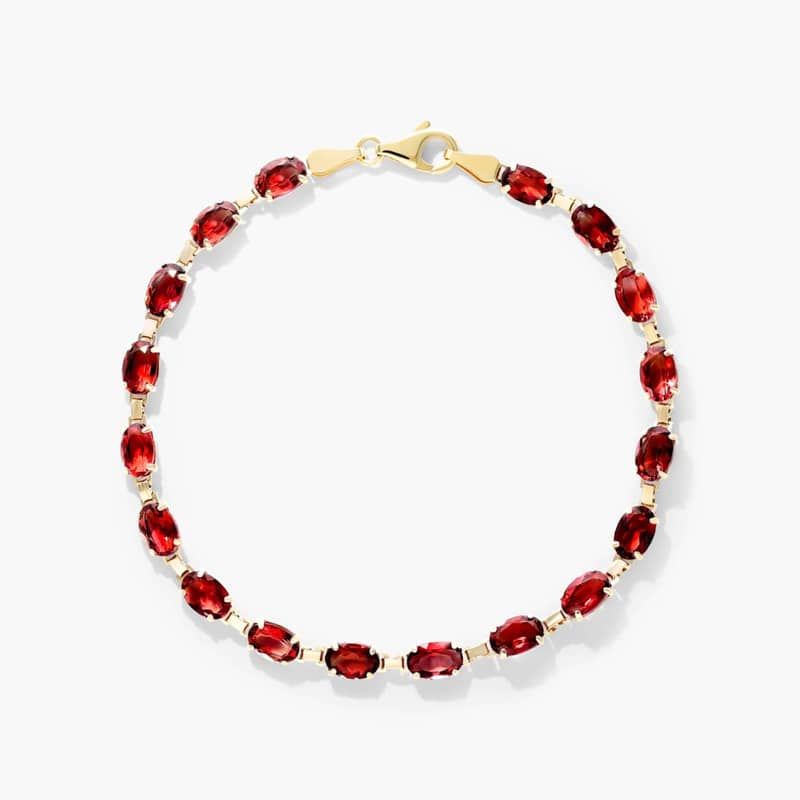 Garnet Line Bracelet In 14K Yellow Gold