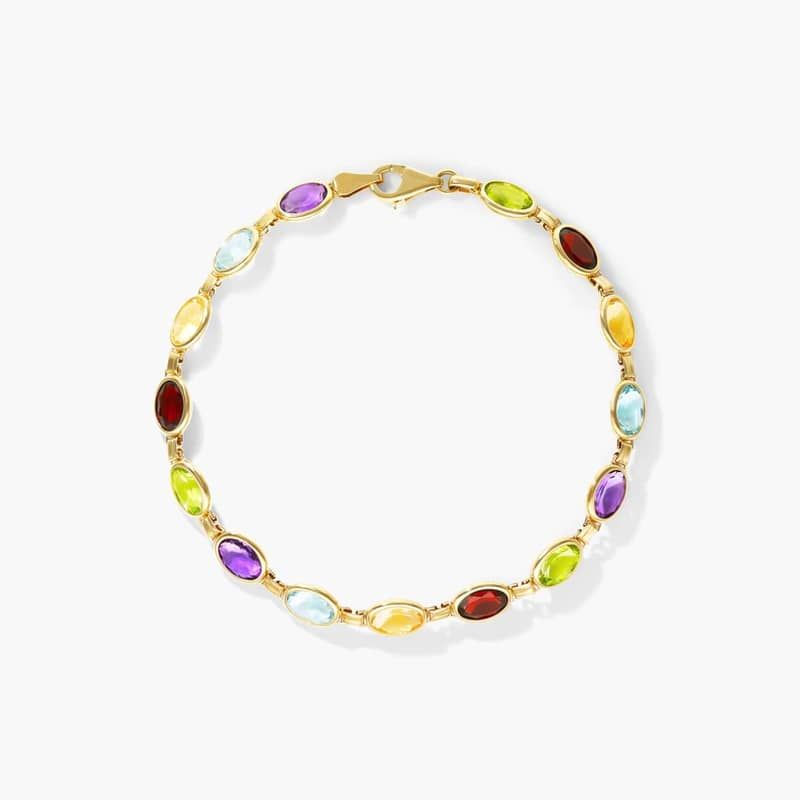 Multi Gemstone Line Bracelet In 14K Yellow Gold