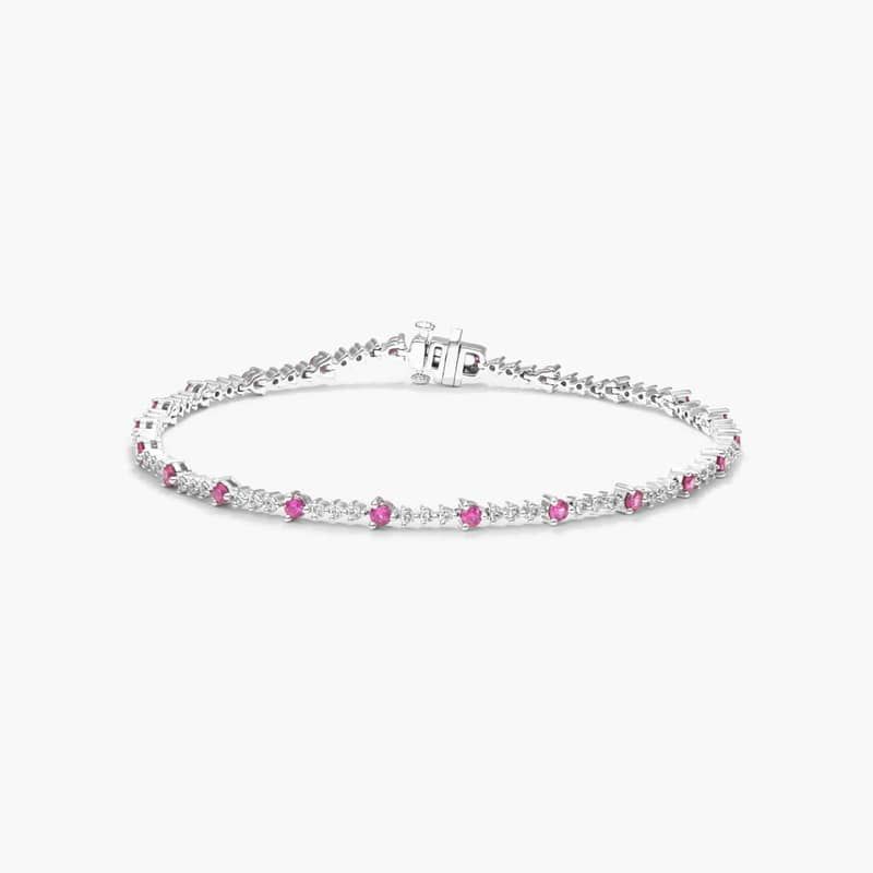 Perpetual Diamond And Ruby Tennis Bracelet In 14K White Gold