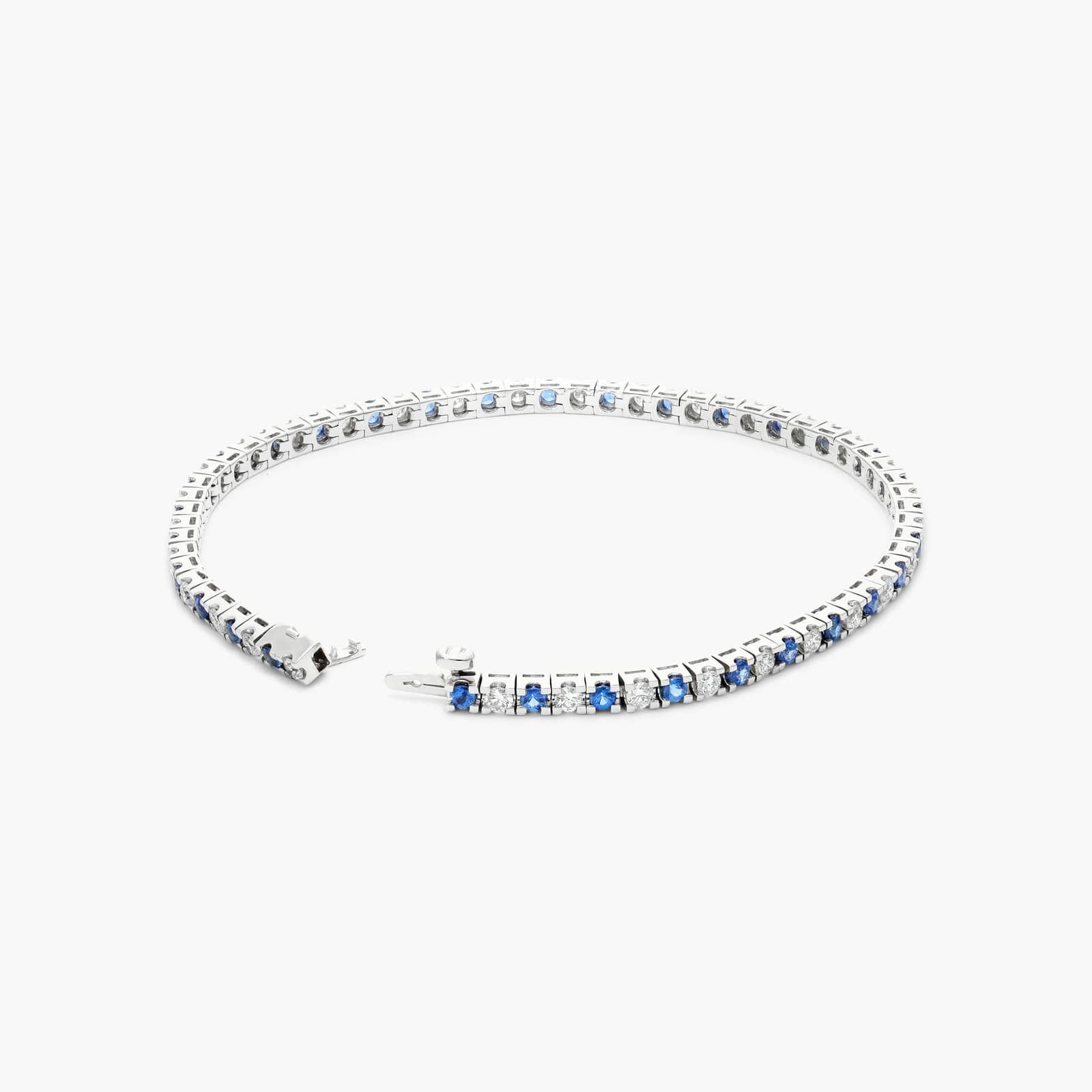 Alternating Sapphire And Diamond Tennis Bracelet In 14K White Gold
