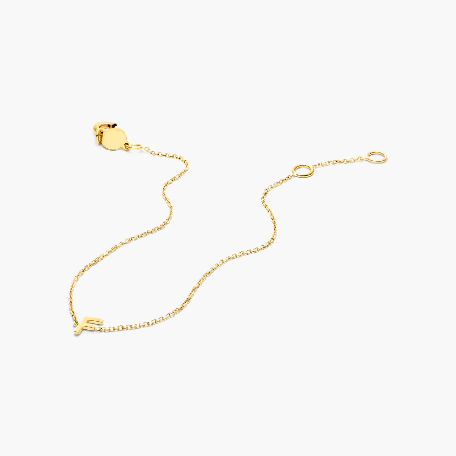 Mini Initial F Bracelet In 14K Yellow Gold