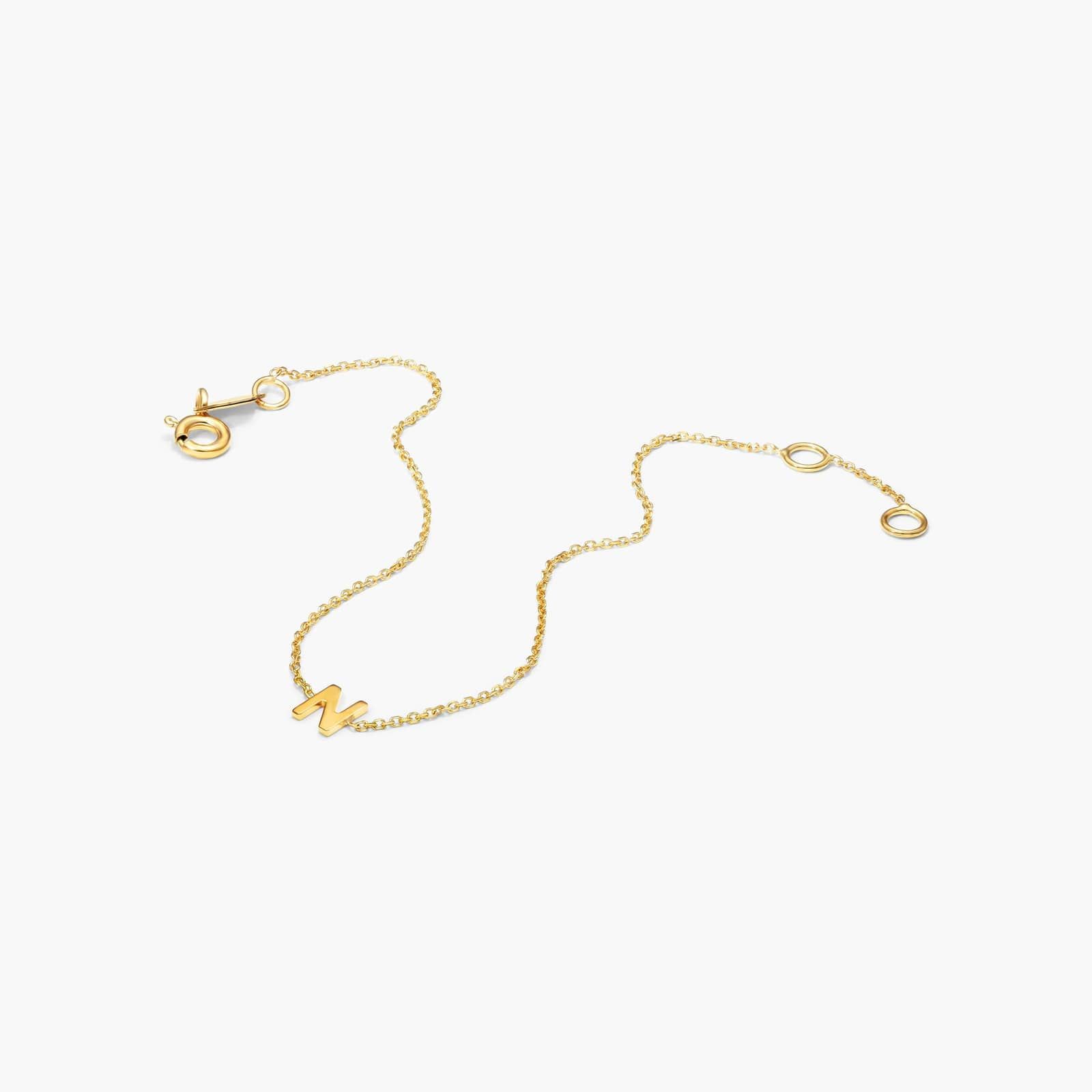 Mini Initial N Bracelet In 14K Yellow Gold