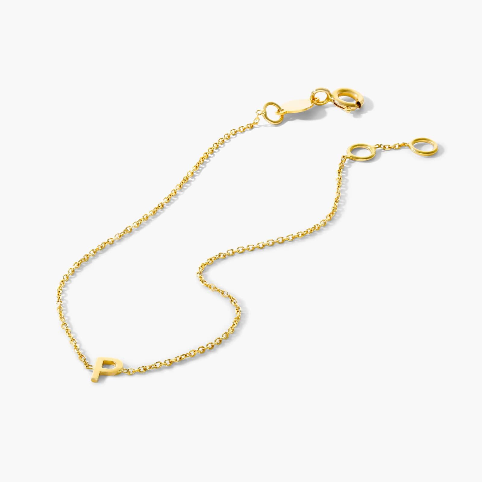 Mini Initial P Bracelet In 14K Yellow Gold