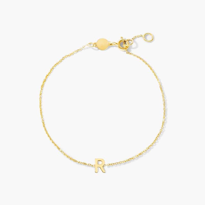 Mini Initial R Bracelet In 14K Yellow Gold