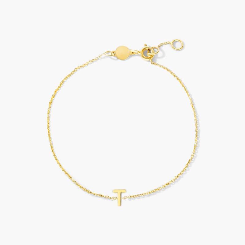 Mini Initial T Bracelet In 14K Yellow Gold