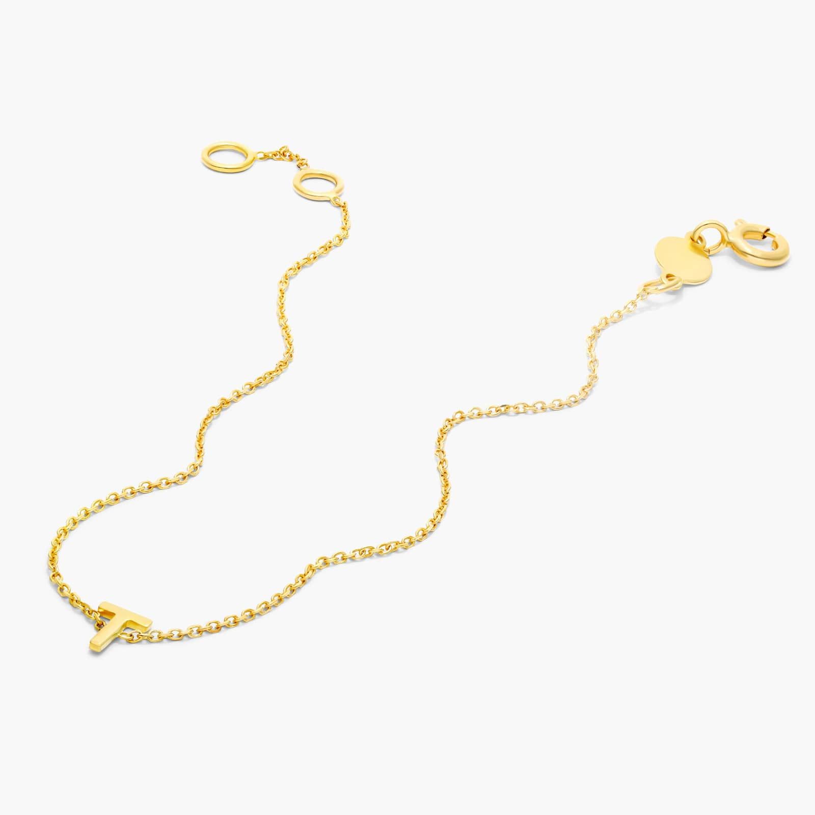 Mini Initial T Bracelet In 14K Yellow Gold